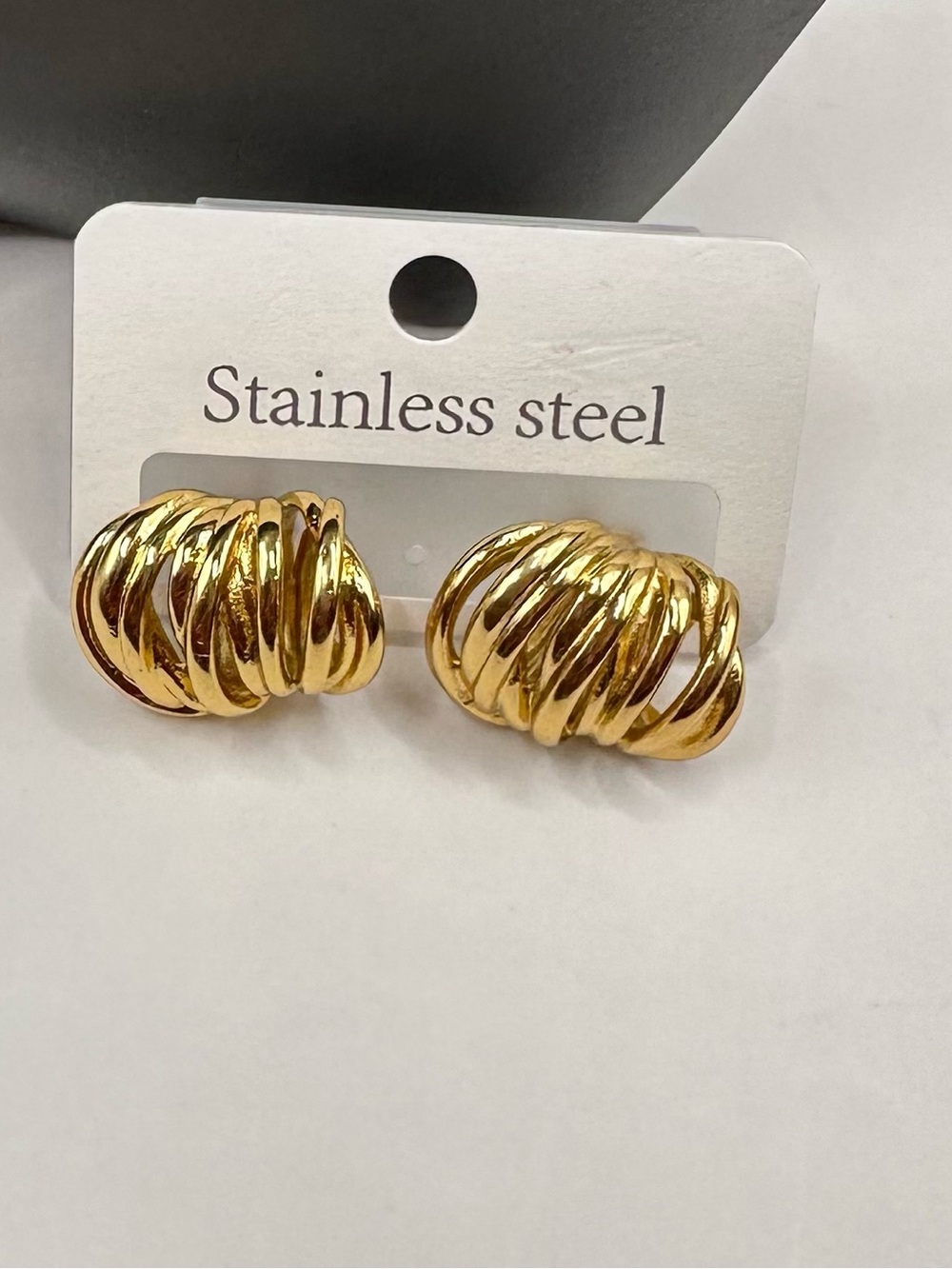 Gold Stainless Steel Twist Hoop Earrings